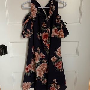 BCX GIRLS FLORAL NAVY BLUE OFF THE SHOULDER DRESS